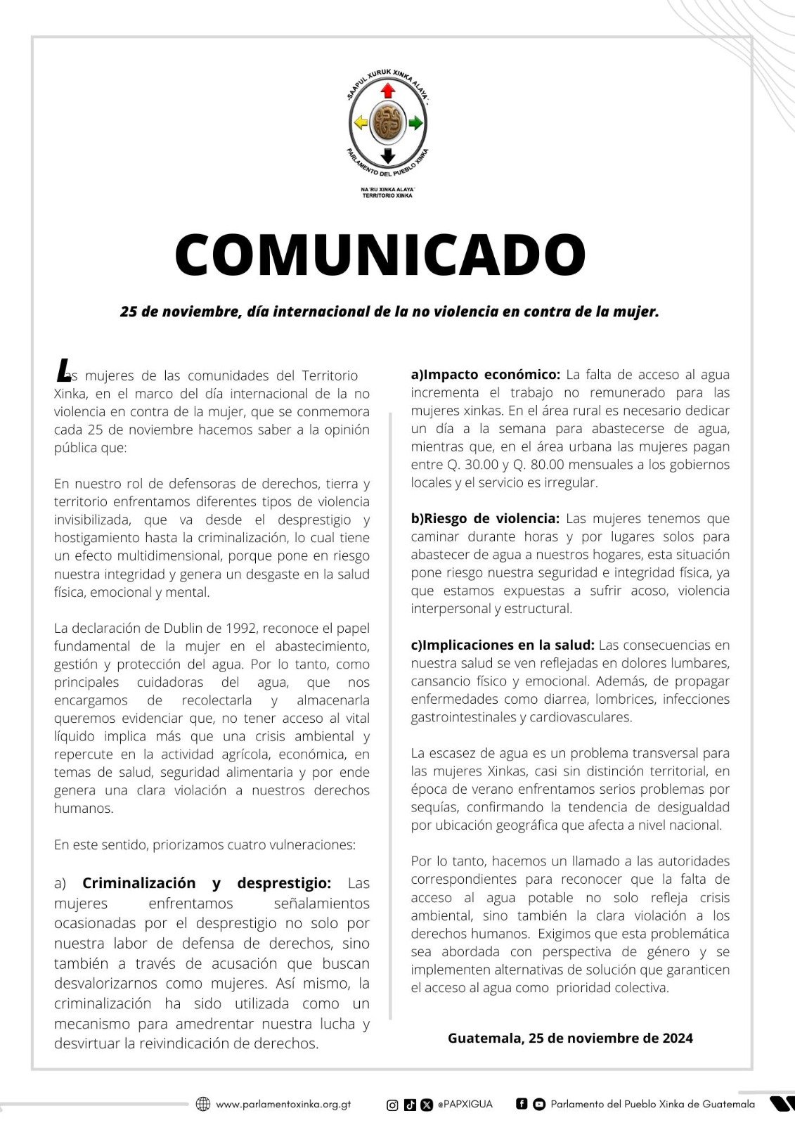  Foto: Parlamento del Pueblo Xinka 